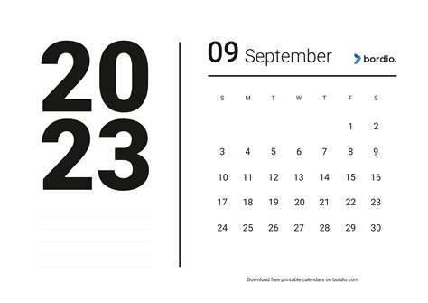 September 2023 Printable Calendar Download In Pdf Bordio