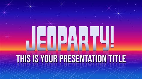 A jeopardy powerpoint template sample is used for a wide variety of classroom functions such as vocabulary tests or math problems. Interactive Jeopardy. Free PowerPoint Template & Google ...
