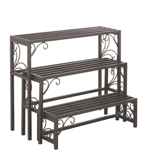 Nesting Metal Plant Stands With Scrollwork Set Of Three Deck