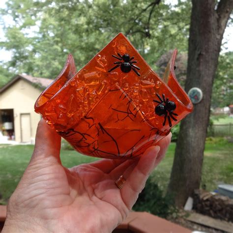 Fused Glass Halloween Candle Spider Candle Shelter Votive Etsy