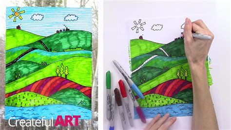 How To Draw A Landscape Art Lesson For Kids Youtube