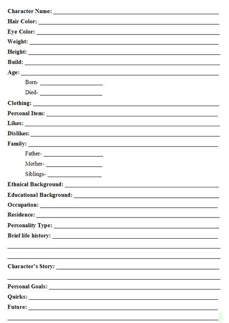 Character Development Worksheets Tina Reber