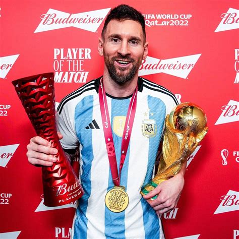 lionel messi with his man of the match trophy r soccer