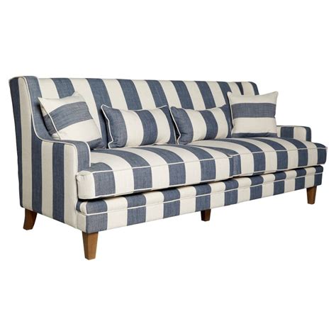 Kimberley Striped Fabric Sofa 3 Seater Denim Cream