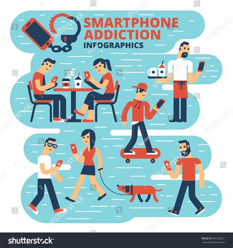 Smartphone Addiction Infographics Stock Vector Royalty Free 304166231
