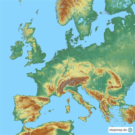 StepMap Europa Topographic blank Landkarte für Deutschland