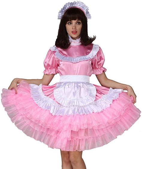 Sissy Maid Pink Satin Lockable Dress Cosplay Costume Tailor Made Unisex Fancy Dresses Fancy Dresses