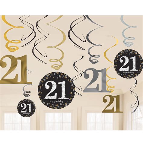 Gold Sparkling Celebration 21st Swirl Decoration Value Packs 12 Pkg