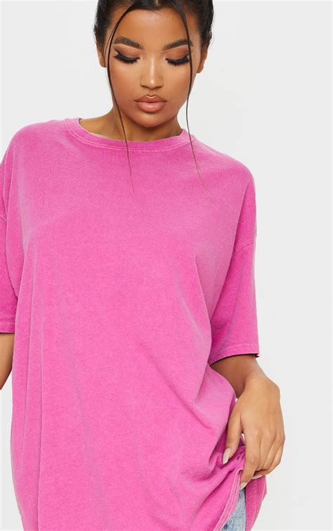 Pink Washed Oversized T Shirt Tops Prettylittlething Ksa