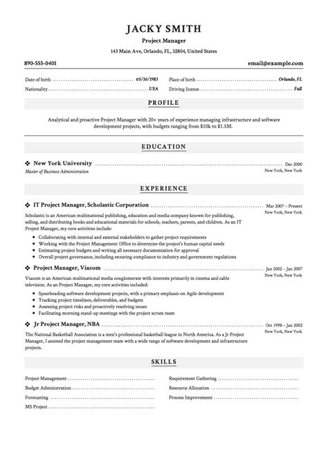 Project Manager Resume Template Word Free Download