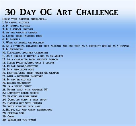 draw your original character 30 day oc art challenge 30 day drawing challenge art style