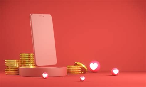 Premium Photo Mockup Smartphone With Golden Coin And Heart Emoji Icon