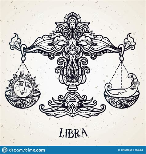 Zodiac Sign Of Libra Or Scales Line Art Vector Illustration Of