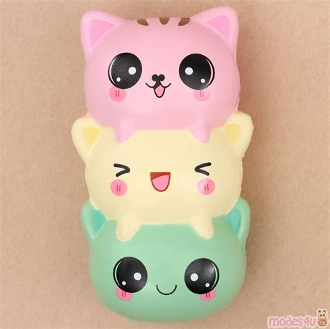 Cute Green Light Yellow Pink Cat Dango Squishy Kawaii Modes4u