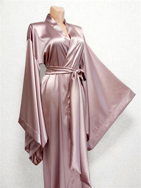 Mulberry Silk Kimono Robe Pink Silk Robe Long Satin Robe Etsy Pink Silk Robe Silk Kimono