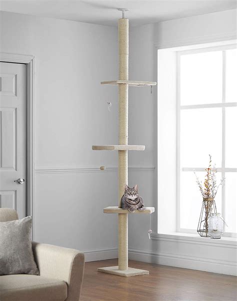 This cat tree ceiling to floor height is in gray but if you want another color it is available in brown too. Your Kitty Will Love This Floor To Ceiling Cat Tree - Pawsify