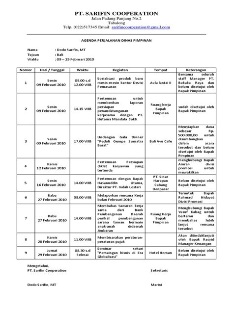 Detail Contoh Agenda Perjalanan Dinas Pimpinan Koleksi Nomer 2