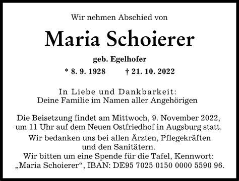 Traueranzeigen Von Maria Schoierer Augsburger Allgemeine Zeitung