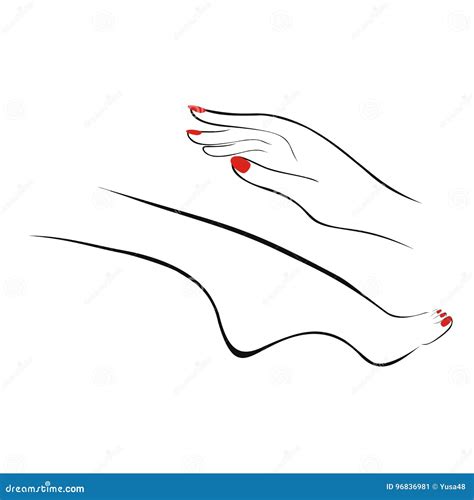 Female Hand And Leg With Manicure Pedicure Vector Illustration Stock