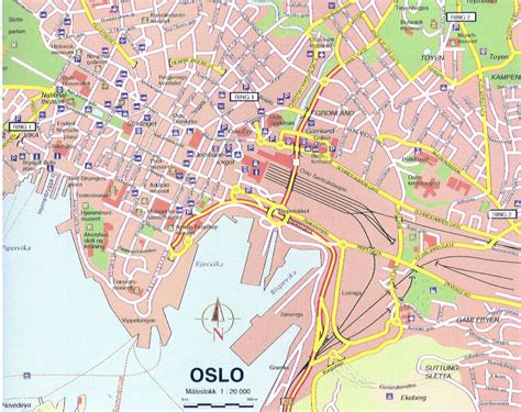 Dette har vi fortsatt med! Large detailed map of Oslo city center. Oslo city center ...