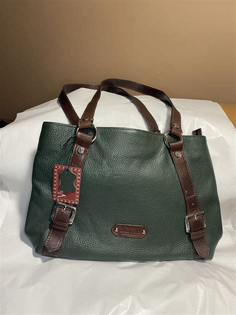 Green And Brown Leather Handbag Top Handled Purse Mid Sized Etsy