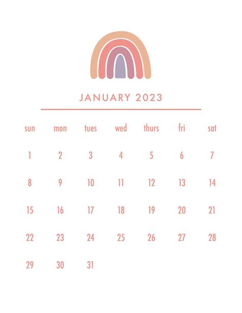 2023 Printable Rainbow Calendar Monthly Calendars Boho Etsy Australia
