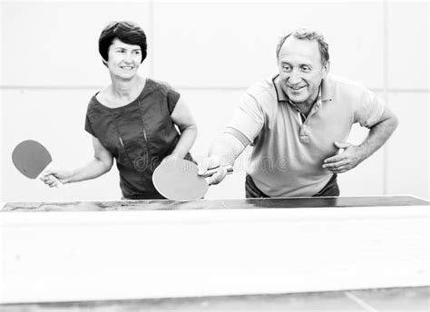 Happy Mature Spousesn Playing Table Tennis Stock Photo Image Of