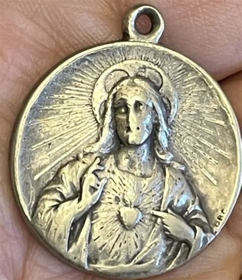 vintage catholic signed obc sacred heart jesus sorrowful heart of mary art medal 14 99 picclick