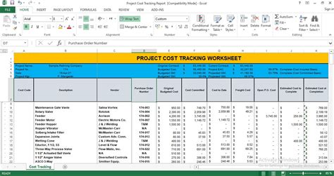 Project Cost Tracking Template