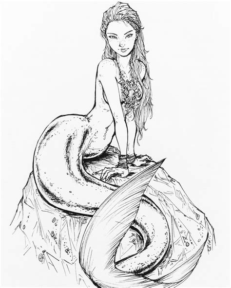 Cute Mermaid Coloring Page Outline Sketch Drawing Vector Mermaid