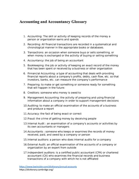 Accounting And Accountancy Glossary Accounting And Accountancy