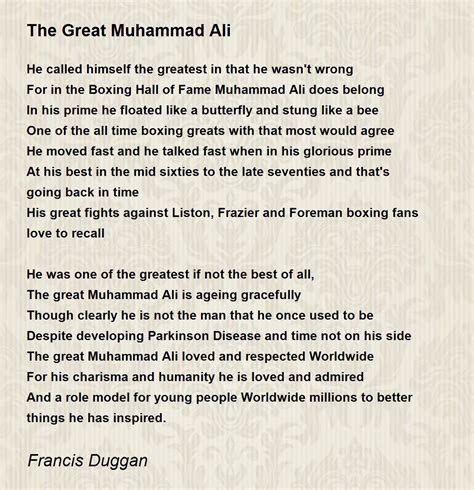 The Great Muhammad Ali By Francis Duggan The Great Muhammad Ali Poem