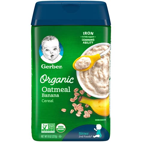 Gerber Organic Oatmeal Baby Cereal Banana 8 Oz Canister