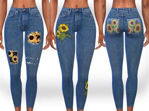 Sunflower Patchwork Gardener Jeans Aesthetic Look Sims 4 Clothing