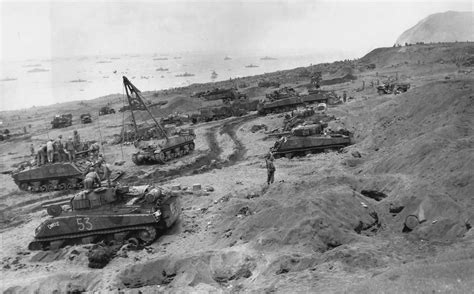 M4 Sherman Tanks Equipment For Battle Coming Ashore Iwo Jima 3 February