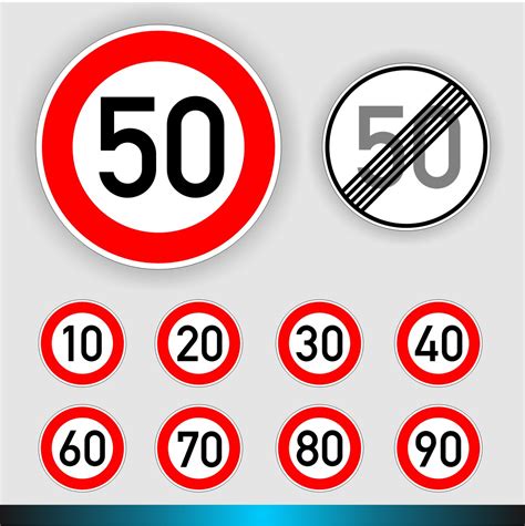 Dies ist eine übersicht über die verkehrsschilder gemäß stvo bei wolkdirekt. Schild Geschwindigkeit nach StVO VZ 274 und 278 10 20 30 ...