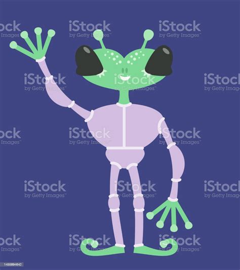 Alien Waving Hand In Cartoon Style Stock Illustration Download Image Now Alien Cartoon