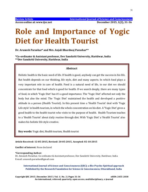 Pdf Role And Importance Of Yogic Diet For Health Tourist