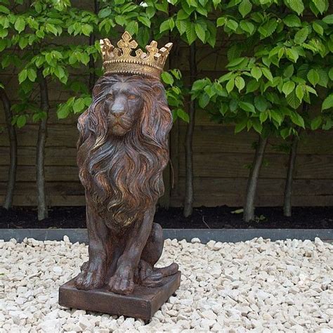 Golden crown lion statue nordic handicraft home office decoration decor gift. Antiqued Lion Garden Statue | Garden statues, Statue ...