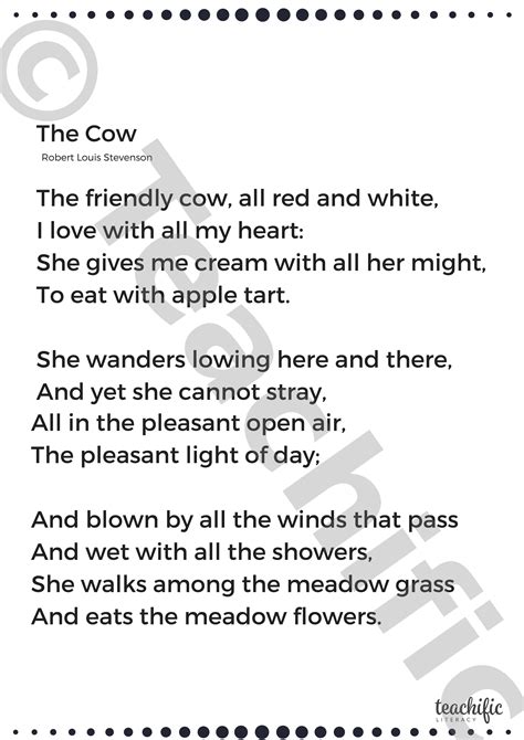 Poem The Cow Robert Louis Stevenson Teachific