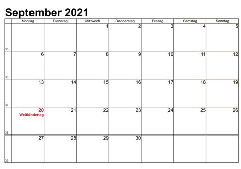 September Kalender 2021 Druckbare Vorlage In Pdf Word Excel 2