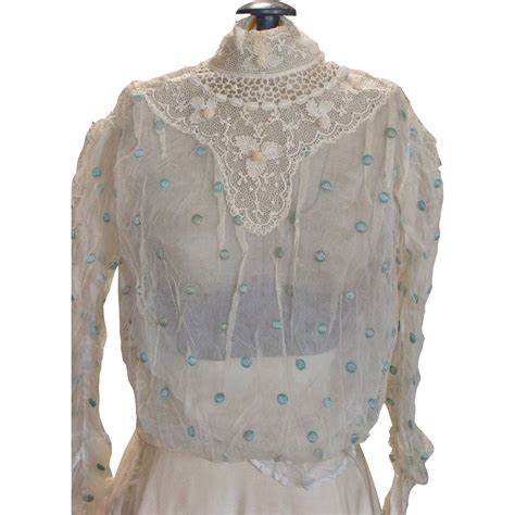 Victorian Lace Blouse With Turquoise Dots Victorian Lace Blouses