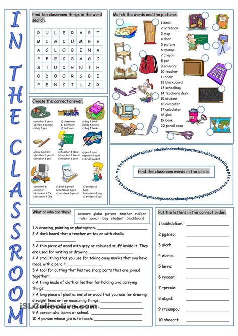 In The Classroom Vocabulary Exercises Classroom Vocabulary