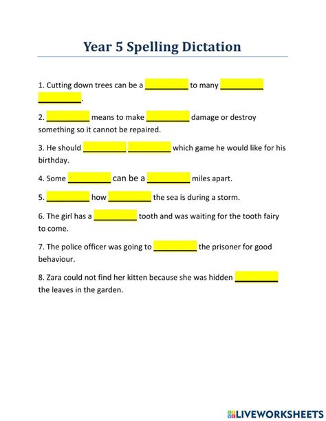 Year 5 Spelling Worksheet Live Worksheets