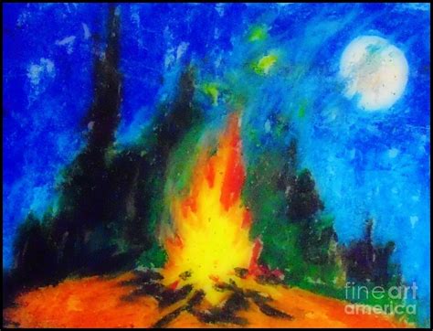 Campfire In Forest At Night Painting By John Malone