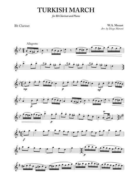 Turkish March For Clarinet And Piano Arr Diego Marani Sheet Music