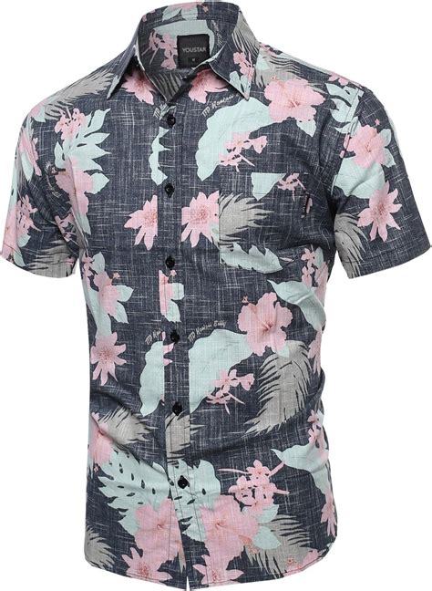 Youstar De Los Hombres Playa Tropical Hawaiana Caribe Impresi N Bot N Down Camisa Aymsts