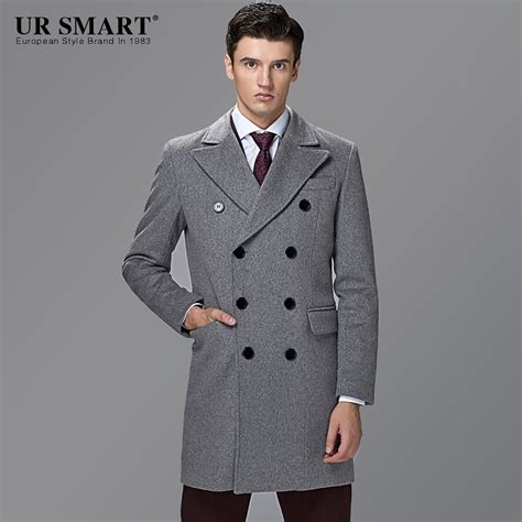 British Style Ursmart Double Breasted Business Men In The Wool Coat
