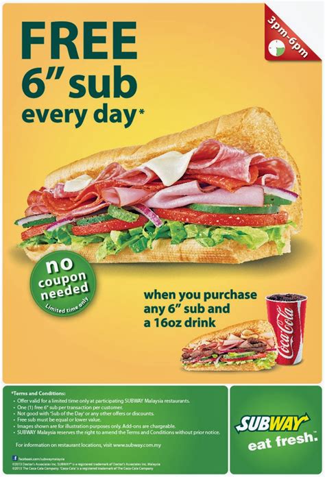 Subway is a chain of restaurants that provides fresh food to their customers. Subway: Free 6" Sub Everyday With Purchased | Malaysia ...