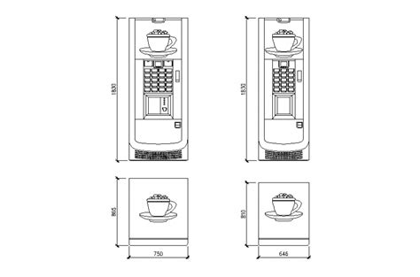 Tea Coffee Vending Machine All Sided Elevation Cad Block Details Dwg